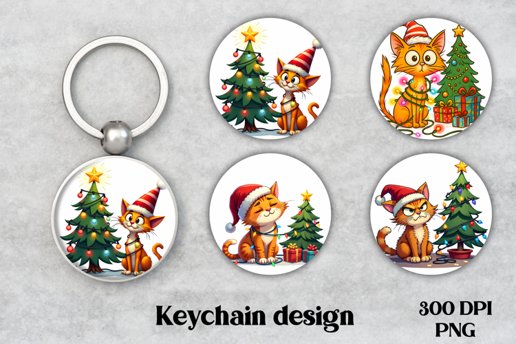 Christmas cat keychain PNG | Christmas keyring sublimation