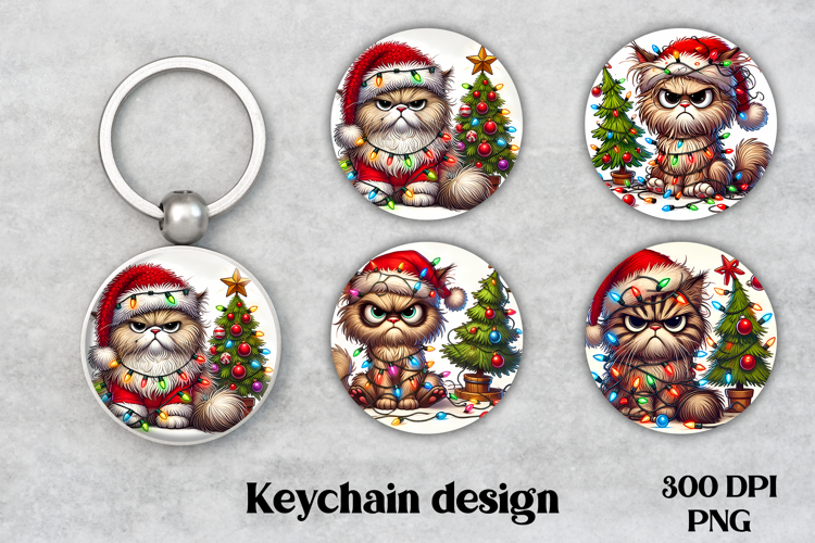 Christmas cat keychain PNG | Christmas keyring sublimation
