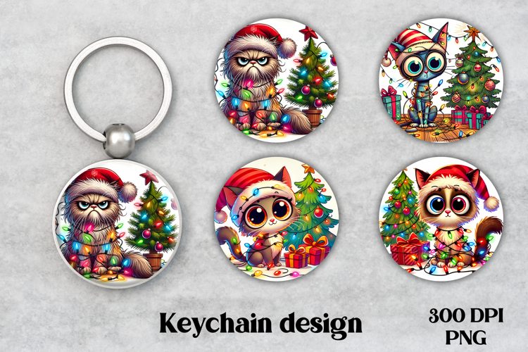 Christmas cat keychain PNG | Christmas keyring sublimation