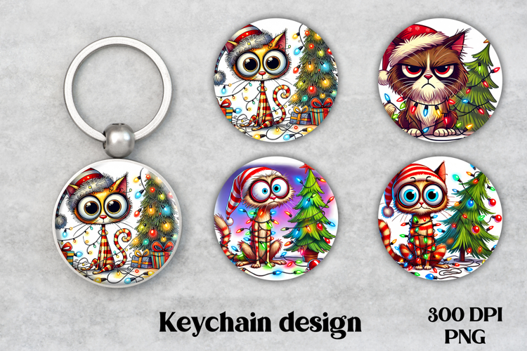 Christmas cat keychain PNG | Christmas keyring sublimation