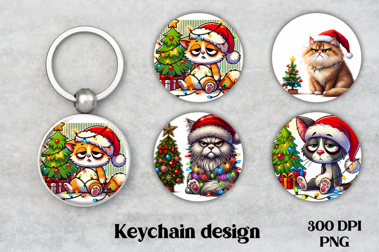 Christmas cat keychain PNG | Christmas keyring sublimation