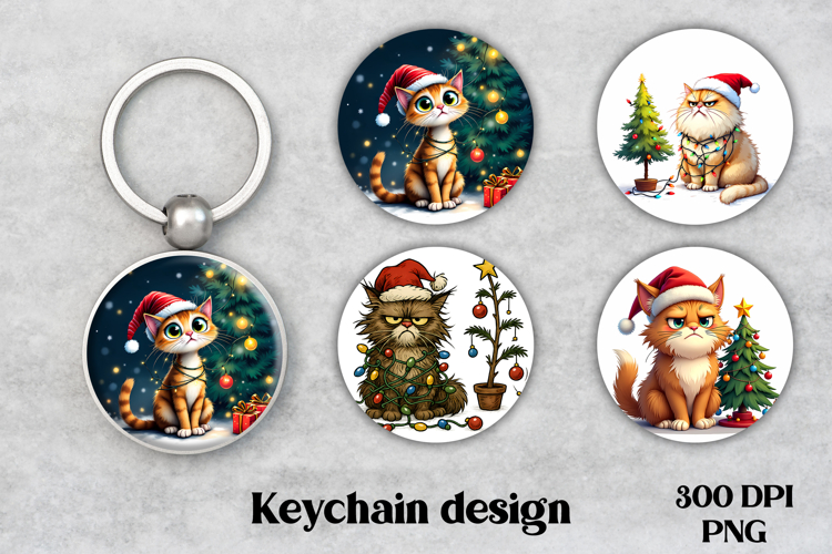 Christmas cat keychain PNG | Christmas keyring sublimation