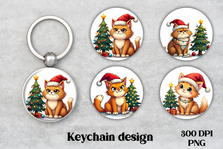 Christmas cat keychain PNG | Christmas keyring sublimation