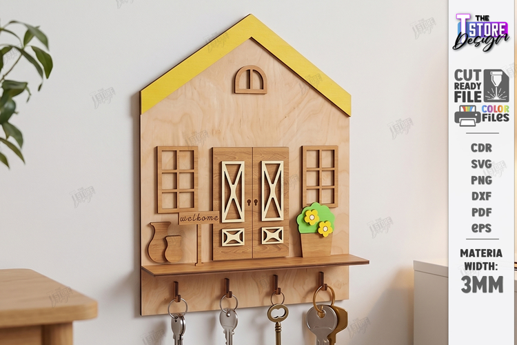 Keyholder Welcome Miniature Laser Cut | Wall Key Hanger SVG