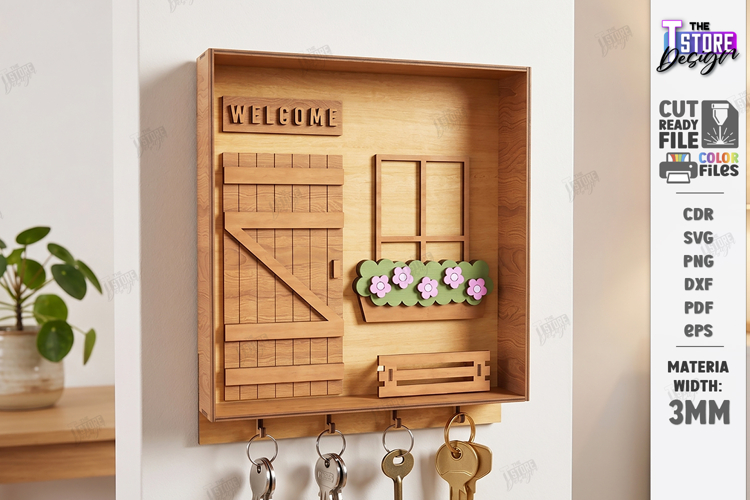 Keyholder Welcome Miniature Laser Cut | Wall Key Hanger SVG