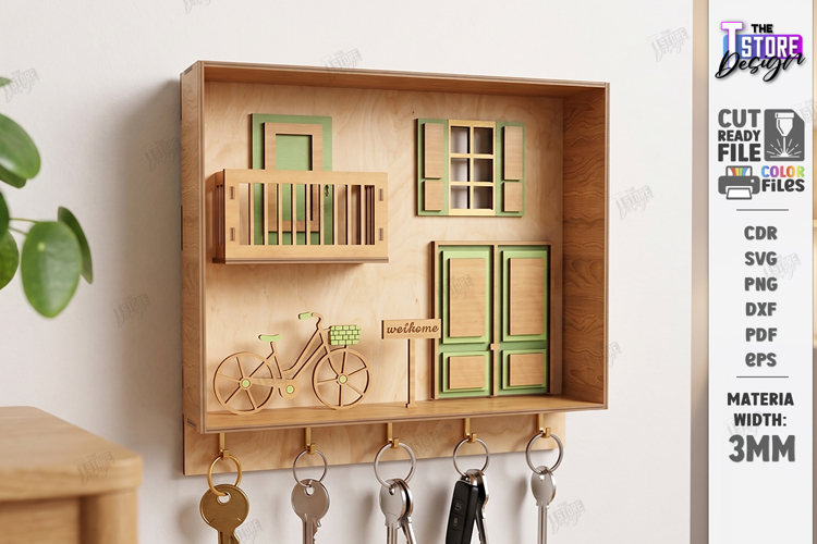 Keyholder Welcome Miniature Laser Cut | Wall Key Hanger SVG