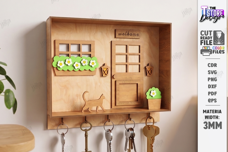 Keyholder Welcome Miniature Laser Cut | Wall Key Hanger SVG