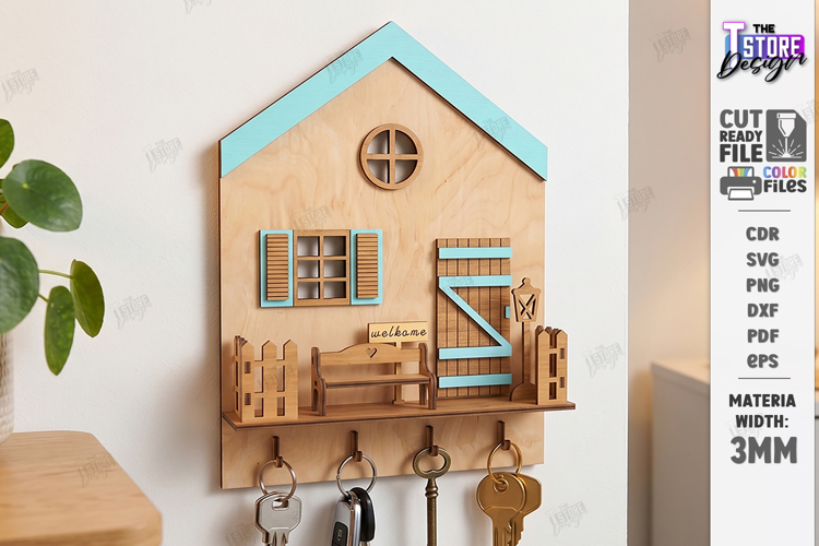 Keyholder Welcome Miniature Laser Cut | Wall Key Hanger SVG