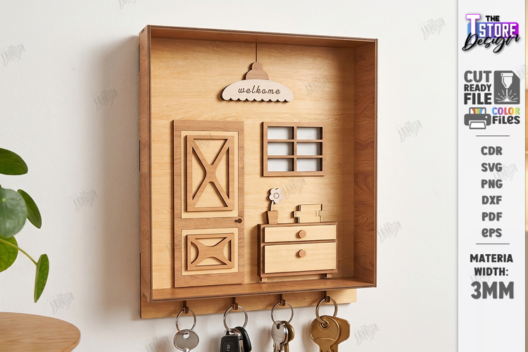 Keyholder Welcome Miniature Laser Cut | Wall Key Hanger SVG