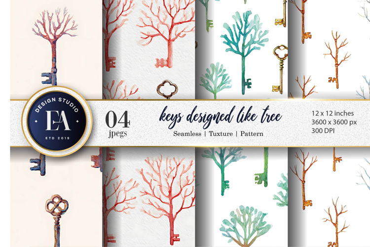 Tree Branch Keys Watercolor Seamless Digital Paper
