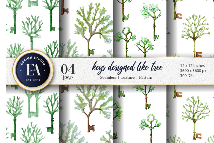 Tree Branch Keys Watercolor Seamless Digital Paper