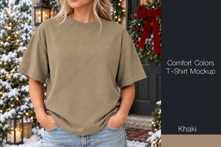 Comfort Colors 1717 t-shirt mockup - Khaki Color