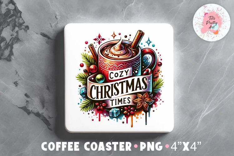 Square Coaster Cozy Christmas Sublimation Design Png