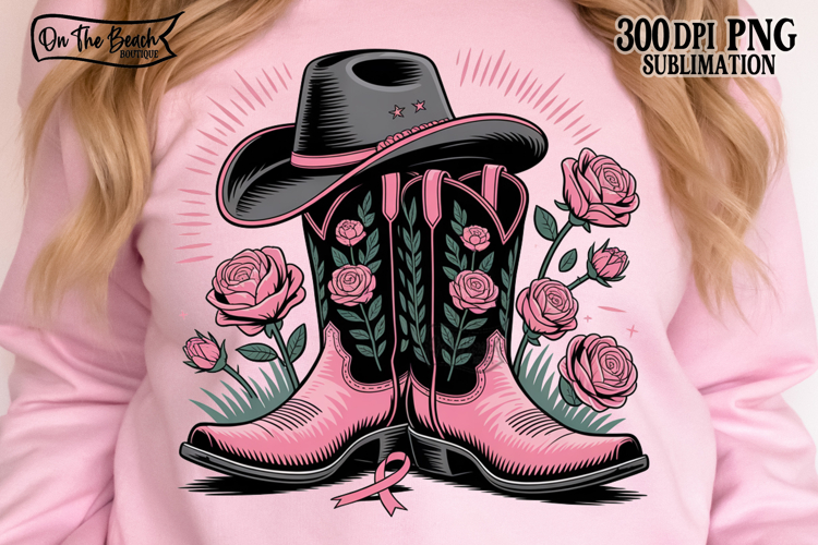 Kick Out Breast Cancer PNG October Wear Pink Western Boots
