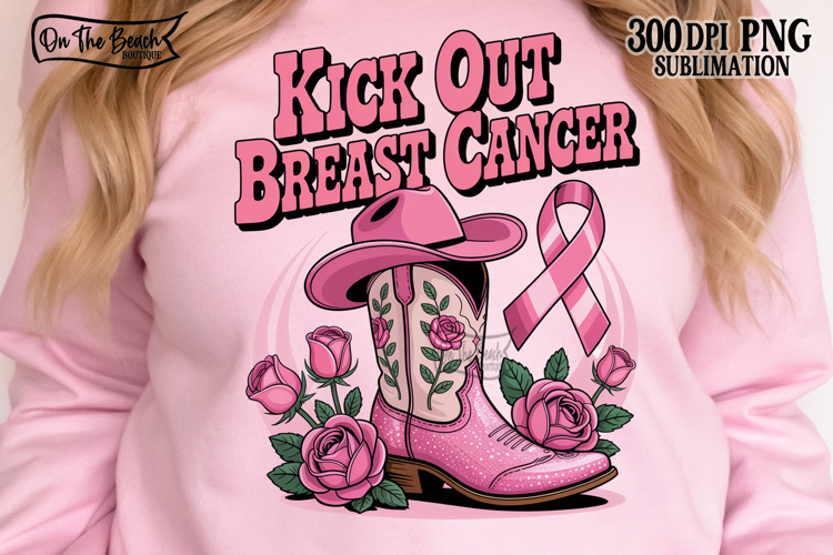 Kick Out Breast Cancer PNG October Wear Pink Western Boots