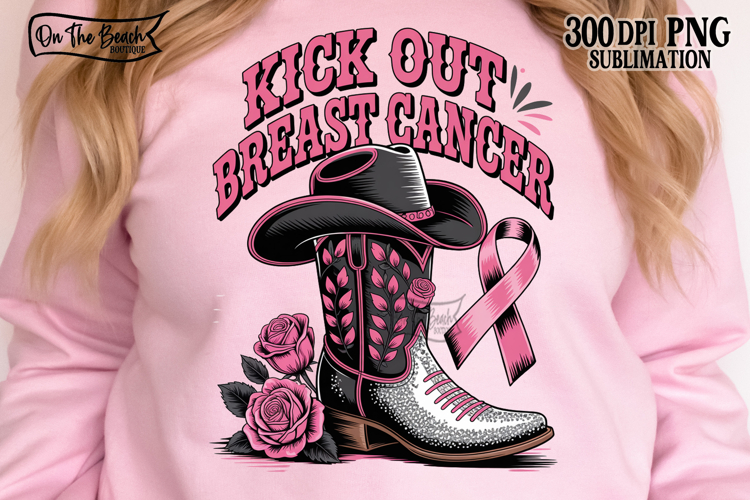 Kick Out Breast Cancer PNG October Wear Pink Western Boots