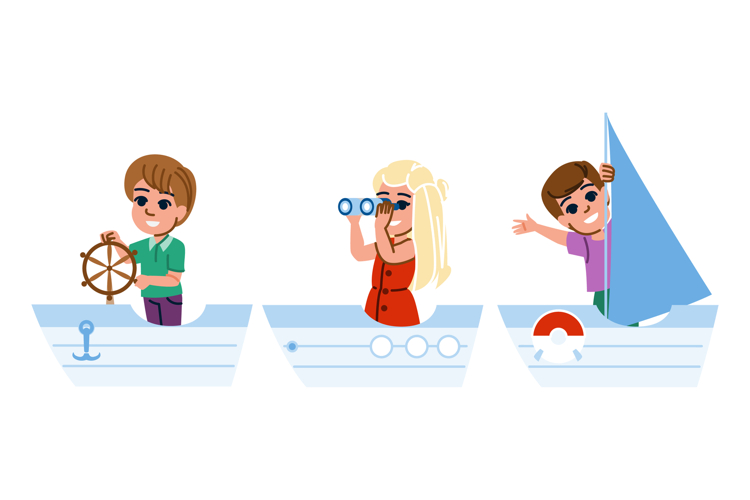 fun kid boating vector