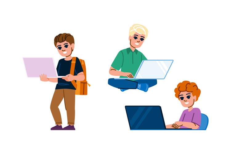 gaming kid boy laptop vector