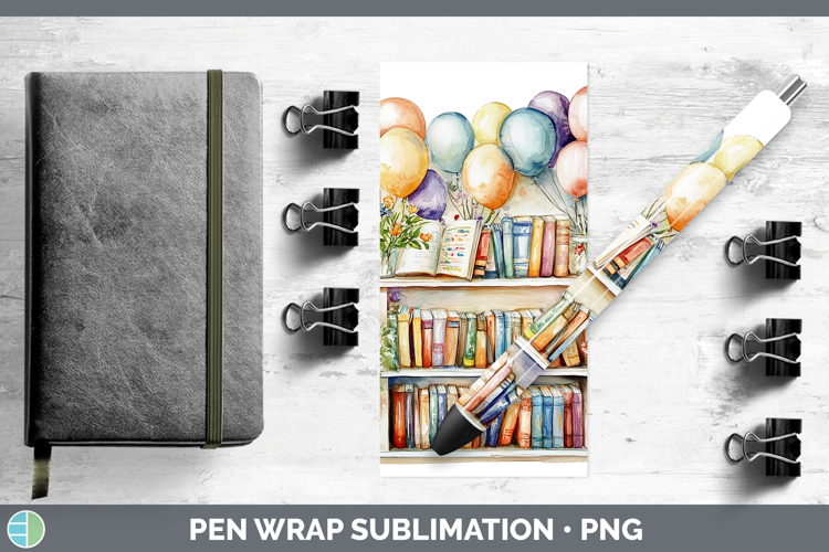 Kids 01 Bookshelf Balloons Pen Wrap Sublimation Pen Designs