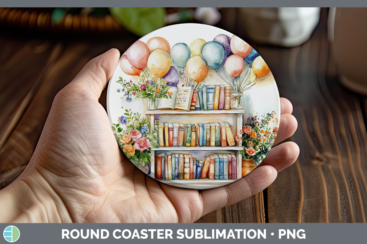 Kids 01 Bookshelf Balloons Round Coaster Sublimation Coaster