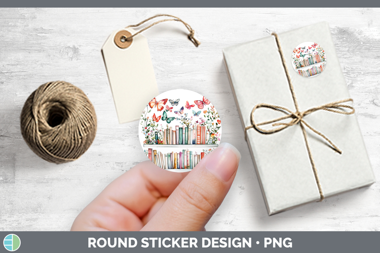 Kids 01 Bookshelf Butterflies Stickers | Round Labels Design