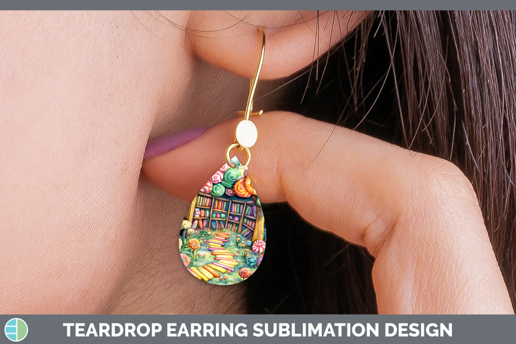 Kids 01 Bookshelf Candy Teardrop Earrings Sublimation Earrin