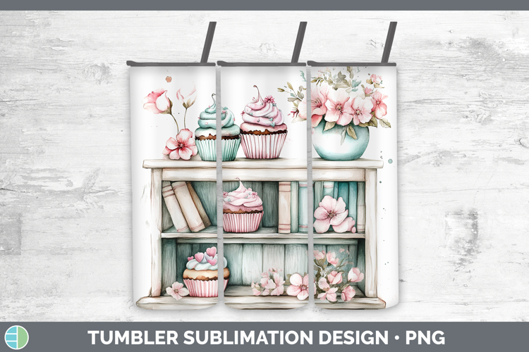 Kids 01 Bookshelf Cup Cake Tumbler Sublimation 20 oz Skinny