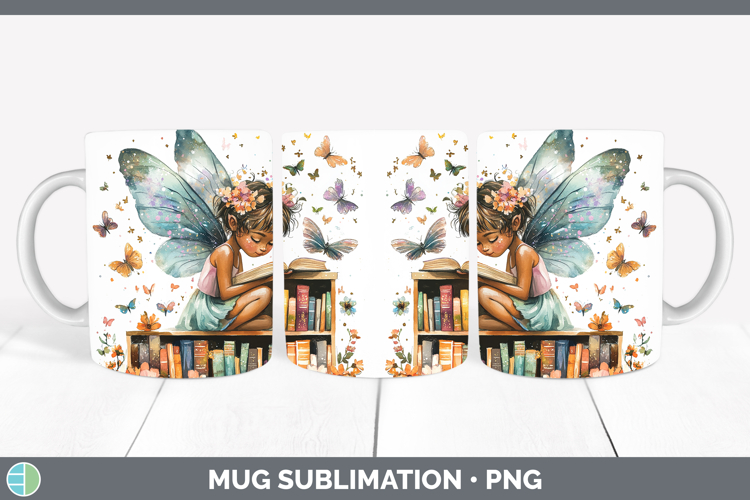 Kids 01 Bookshelf Fairy Mug Wrap Sublimation Coffee Cup Desi