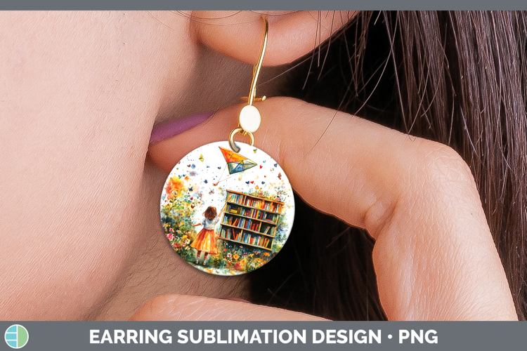 Kids 01 Bookshelf Kite Round Earrings Sublimation Earrings D