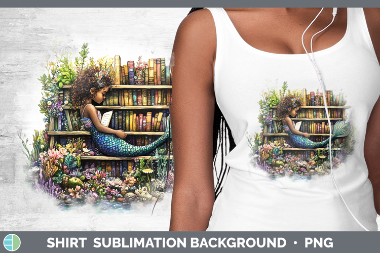 Kids 01 Bookshelf Mermaid Shirt Sublimation Background Desig