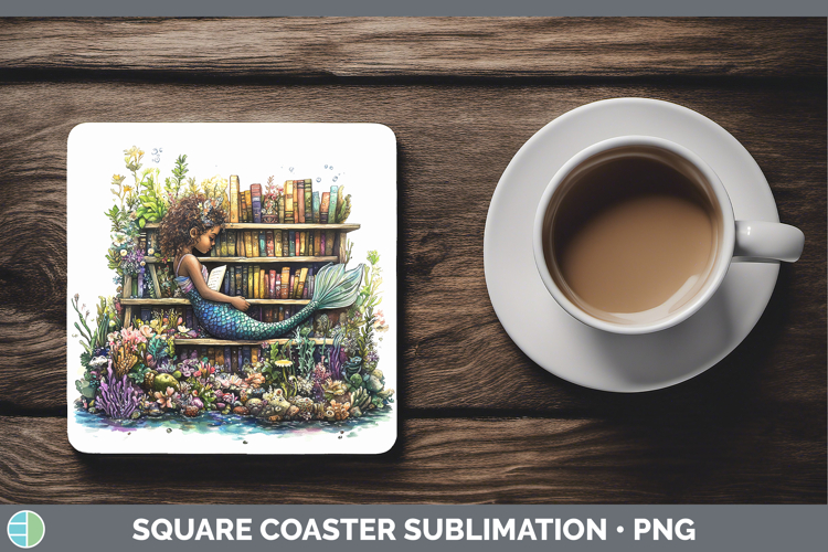Kids 01 Bookshelf Mermaid Square Coaster Sublimation Coaster