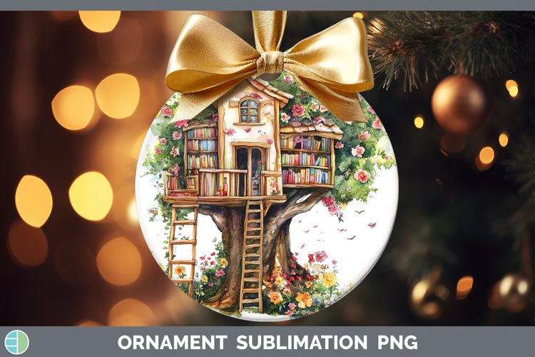 Kids 01 Bookshelf Treehouse Ornament Sublimation Bauble Desi
