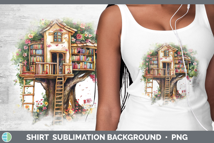 Kids 01 Bookshelf Treehouse Shirt Sublimation Background Des