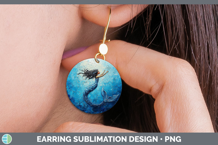 Kids 01 Thick Paint Mermaid Round Earrings Sublimation Earri