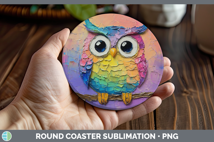 Kids 01 Thick Paint Owl Round Coaster Sublimation Coaster De