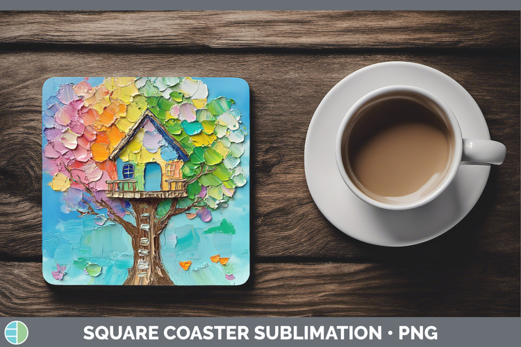 Kids 01 Thick Paint Treehouse Square Coaster Sublimation Coa