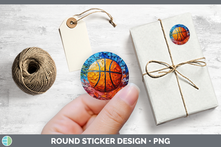 Kids 02 Thick Paint Basketball Stickers | Round Labels Desig