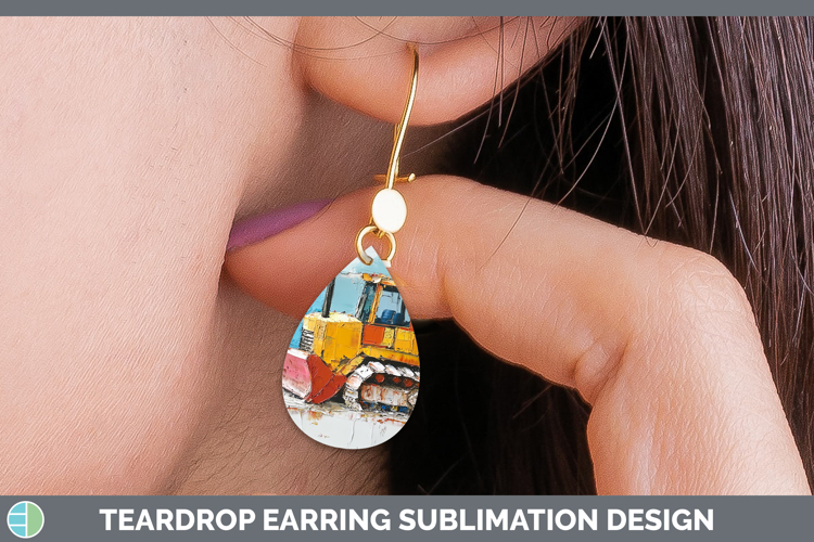 Kids 02 Thick Paint Bulldozer Teardrop Earrings Sublimation