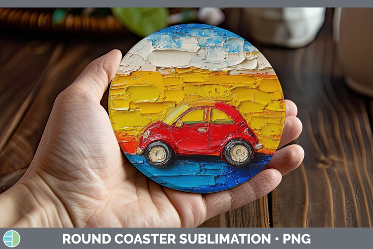 Kids 02 Thick Paint Car Round Coaster Sublimation Coaster De