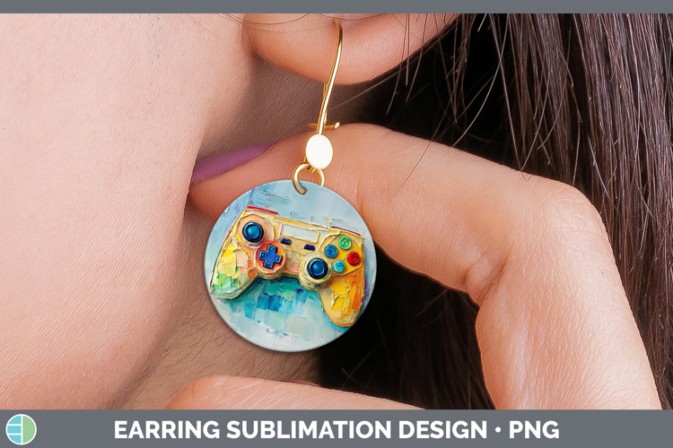 Kids 02 Thick Paint Game Controller Round Earrings Sublimati