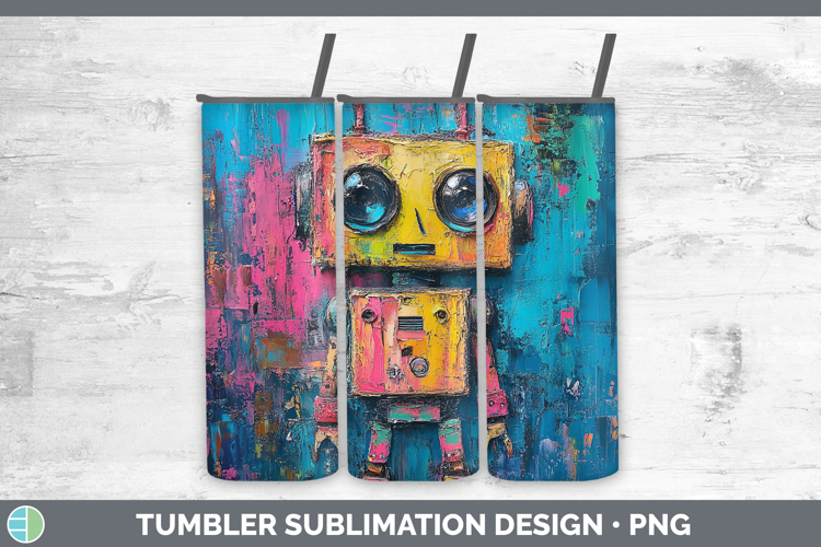 Kids 02 Thick Paint Robot Tumbler Sublimation 20 oz Skinny T