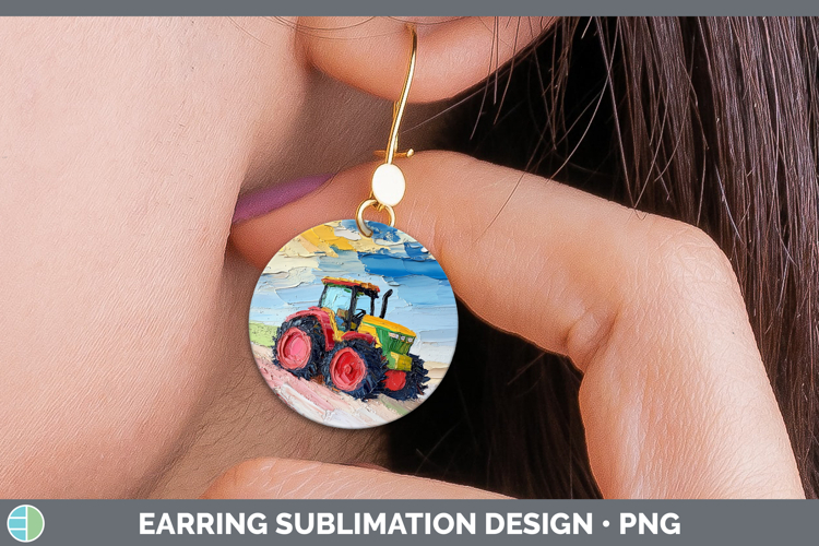 Kids 02 Thick Paint Tractor Round Earrings Sublimation Earri