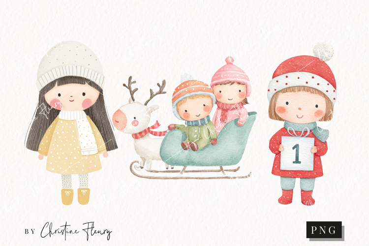 Cute Christmas Children Clipart | Christmas PNG