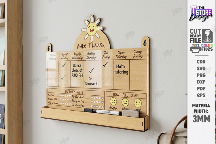 Weekly Wall Planner Laser Cut | Nursery Decor | Kids Laser
