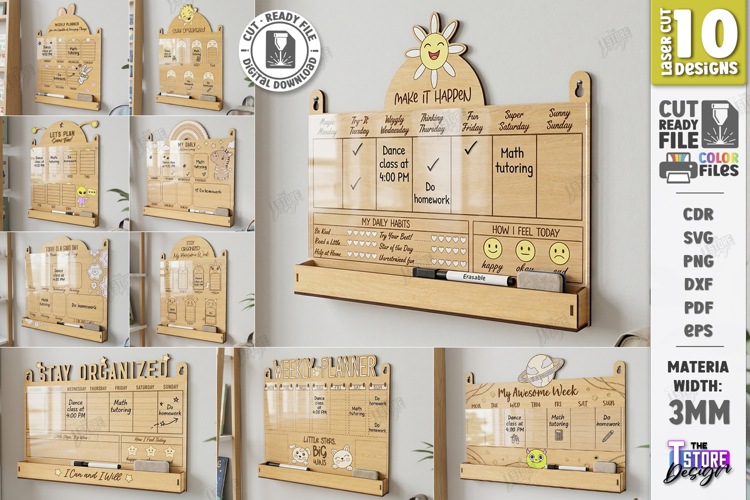 Kids Weekly Wall Planners Laser Cut Bundle | Nursery Decor