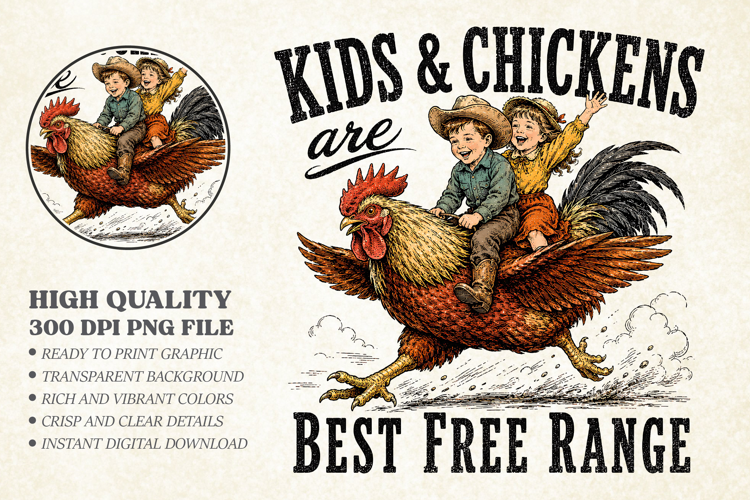 Kids And Chickens Are Best Free Range PNG, Funny Farmhouse