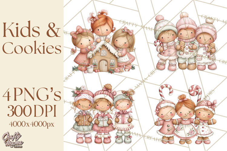 Kids with Gingerbread Cookies Clipart PNG, Cartoon Holiday