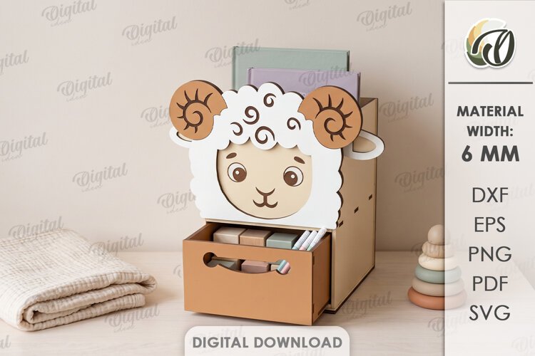 Kids Ram Desk Organizer with Drawer Laser Cut. Kids SVG example image 1