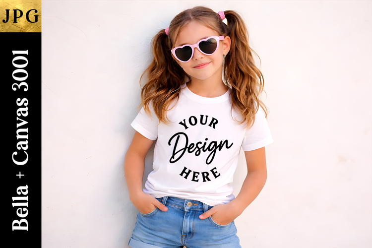 kids Bella Canvas 3001 Mockup | White T-Shirt