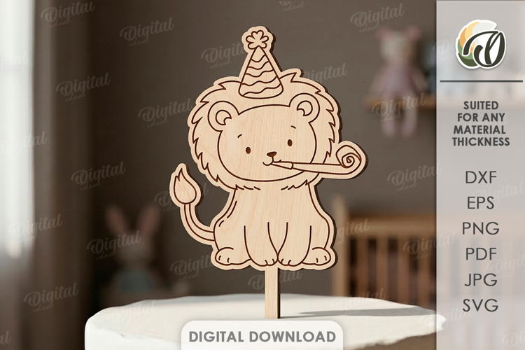 Kids Birthday Cake Topper Laser Cut. Cute Animal. Lion SVG